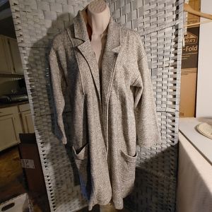 Ladies Long Sweater Jacket Size M Cardigan Black Tweed Pockets
